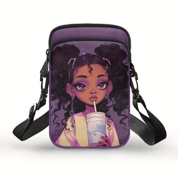 Stylish African Print Double-Layer Crossbody Bag - Lightweight Adjustable Strap, - Picture 3 of 11